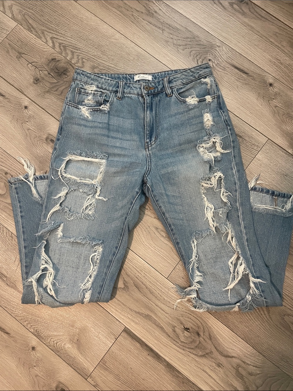 Distressed Light Blue Women's ultra high rise Ripped Jeans - Picture 2 of 9